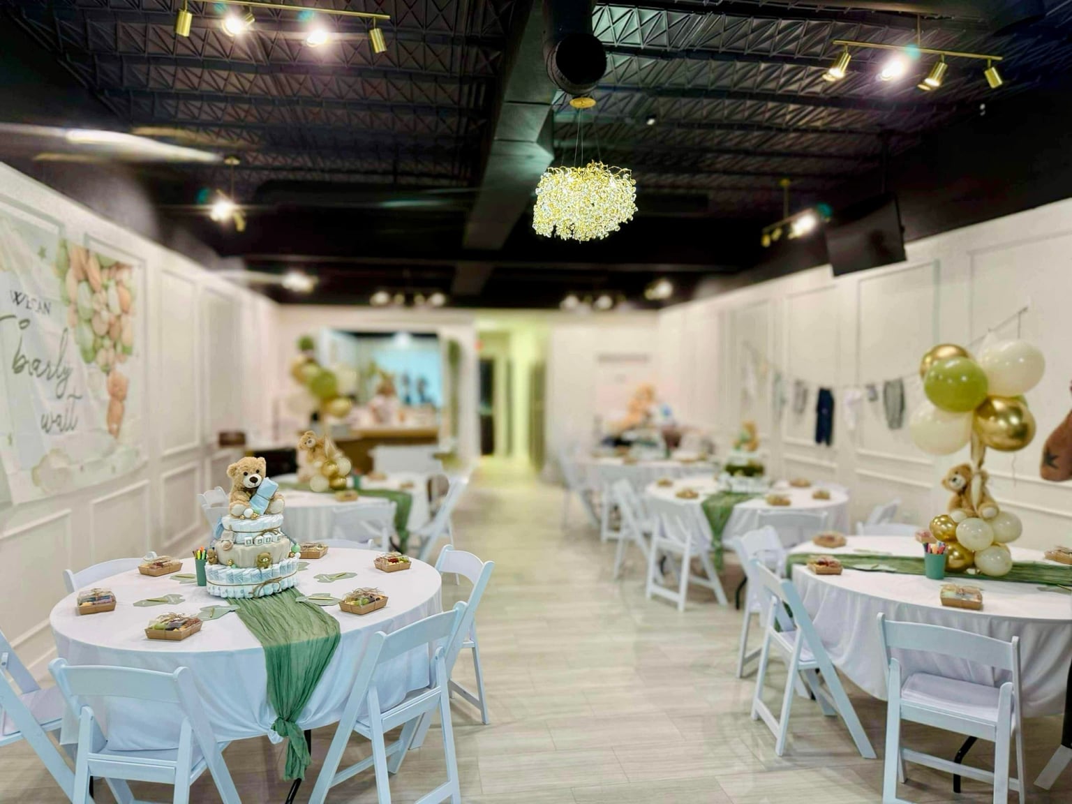 Baby shower room layout at Aramas Events