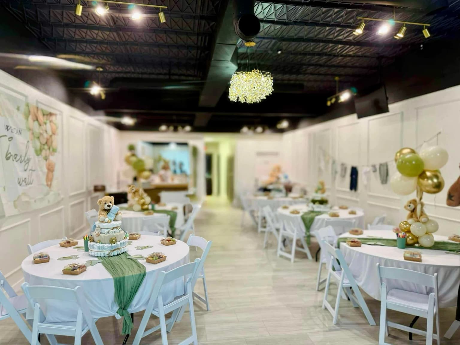 Baby shower room layout at Aramas Events